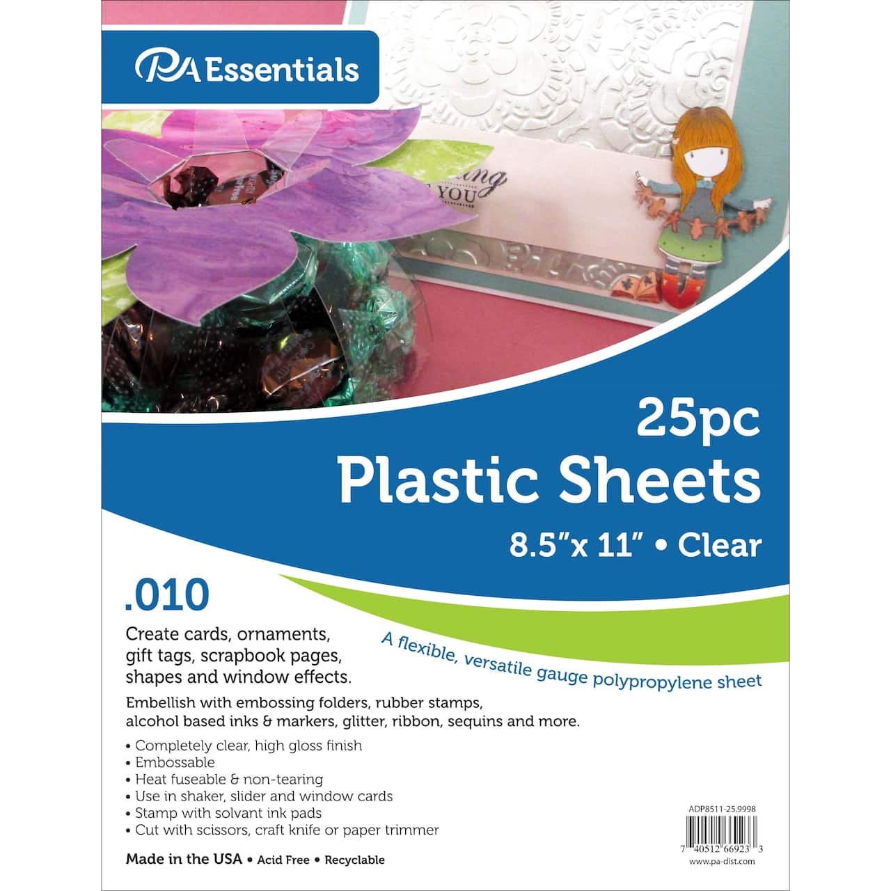 PA Essentials 0.010&#x22; 8.5&#x22; x 11&#x22; Clear Plastic, 25 Sheets